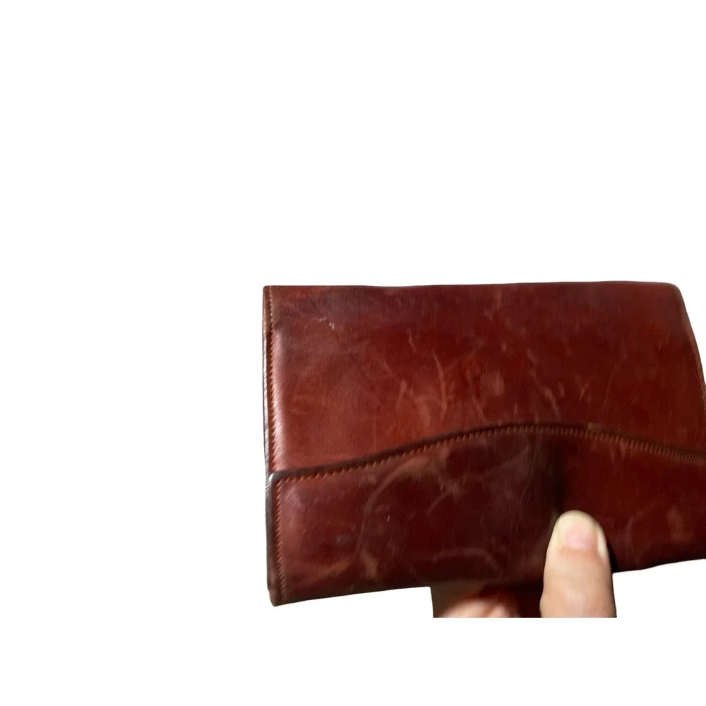 Vintage Rolfs Brown Leather Tri-Fold Clutch Wallet Kiss Lock Coin Purse Mahogany - Picture 9 of 10